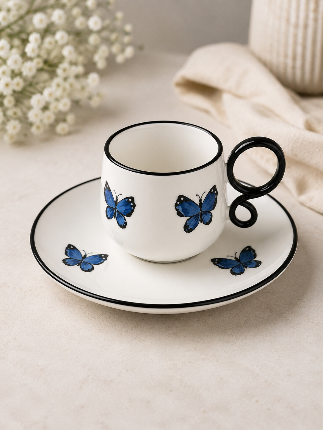 Image of Ceramic Coffee Cup & Saucer Set | Cute Aesthetic Mug