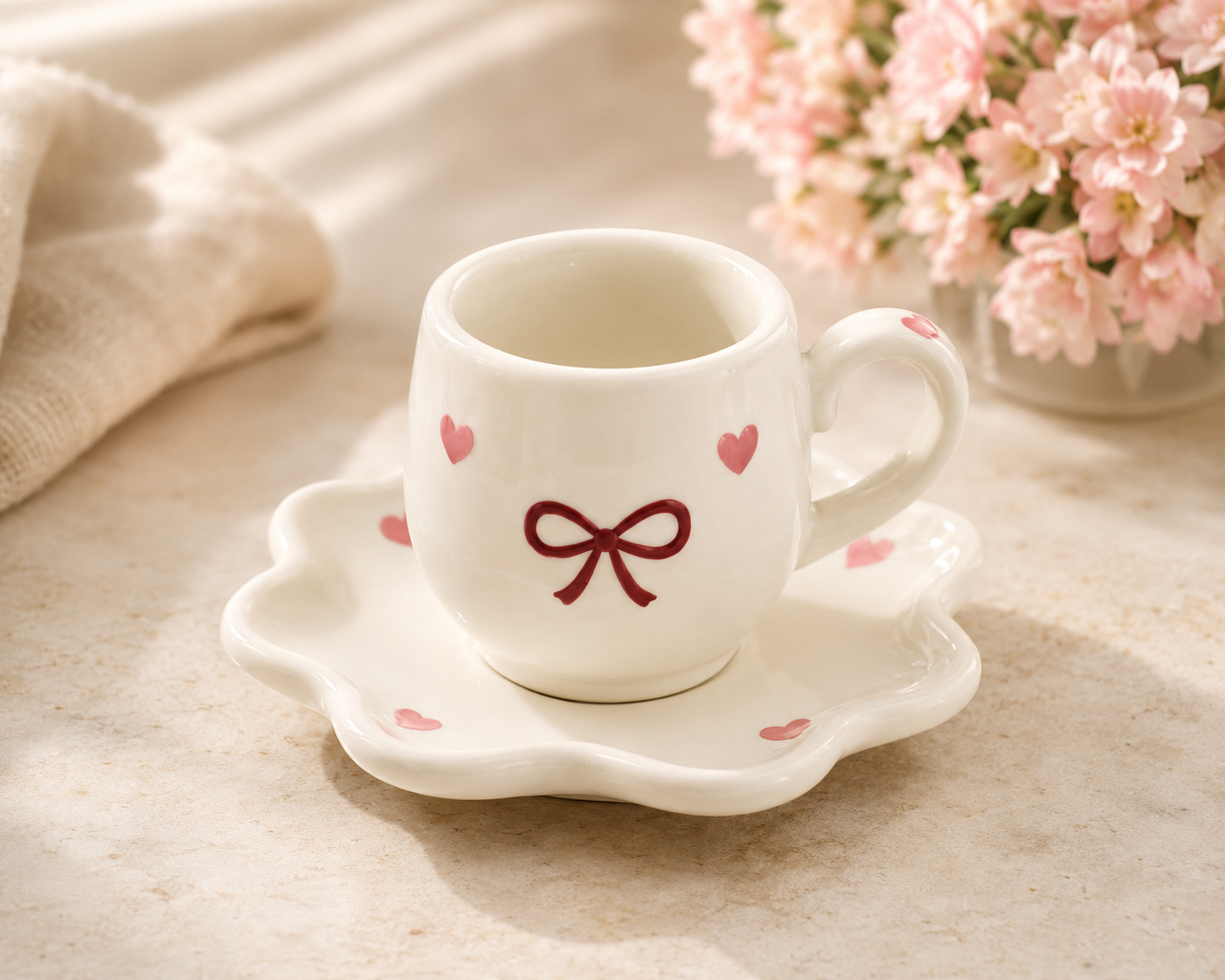 Image of Ceramic Coffee Cup & Saucer Set | Cute Aesthetic Mug