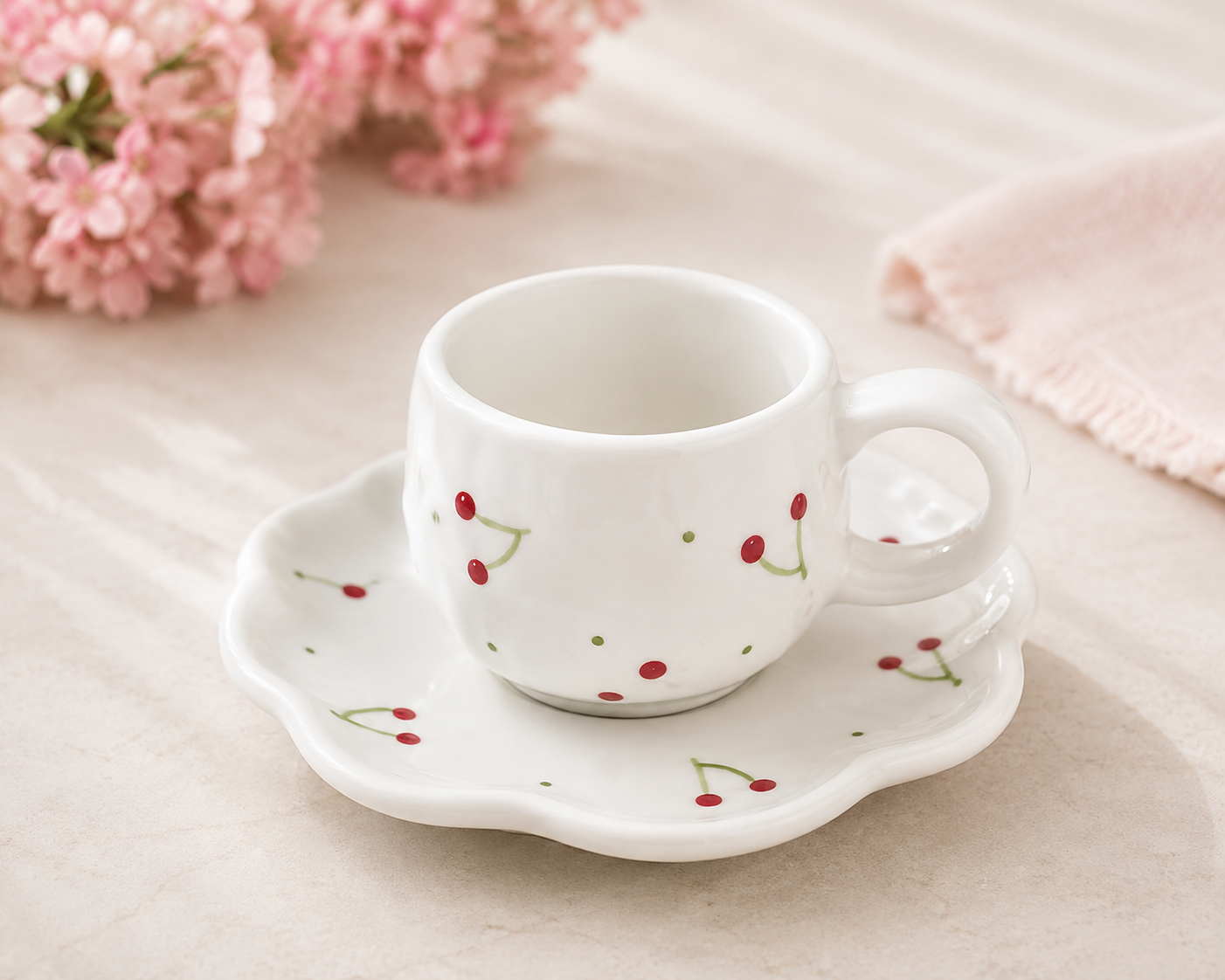 Image of Ceramic Coffee Cup & Saucer Set | Cute Aesthetic Mug