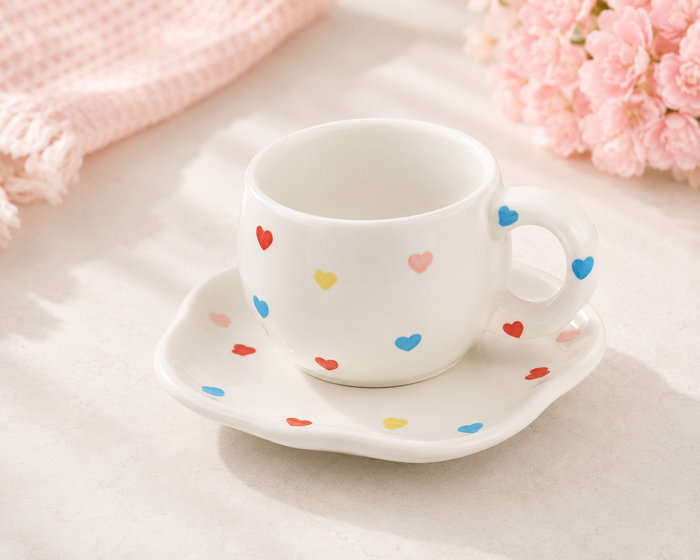 Ceramic Coffee Cup & Saucer Set | Cute Aesthetic Mug