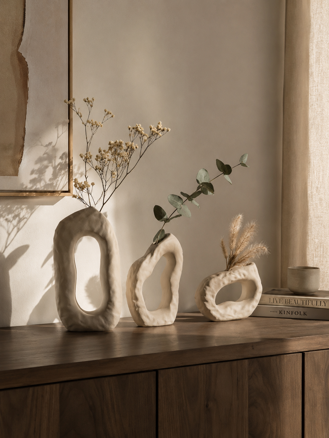 Abstract Hollow Ceramic Vase Set – Modern Sculptural Home Decor (3 Pieces)