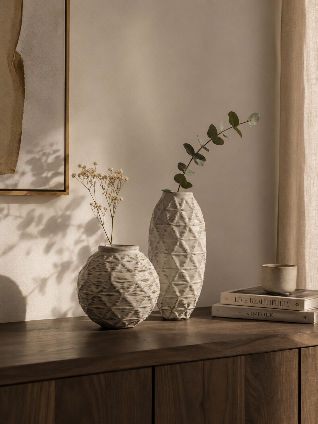 Textured Ceramic Decorative Vase Set – Modern Home Accent (2 Pieces)
