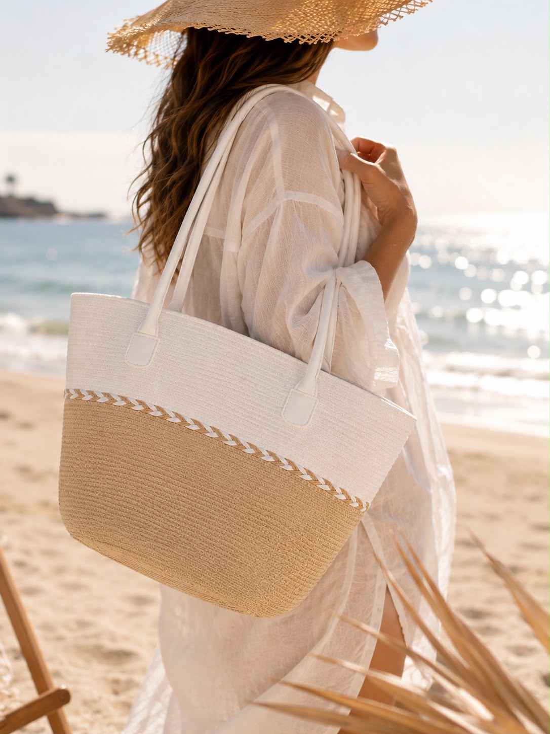Image of Large Woven Beach Tote Bag - Summer Shoulder Bag
