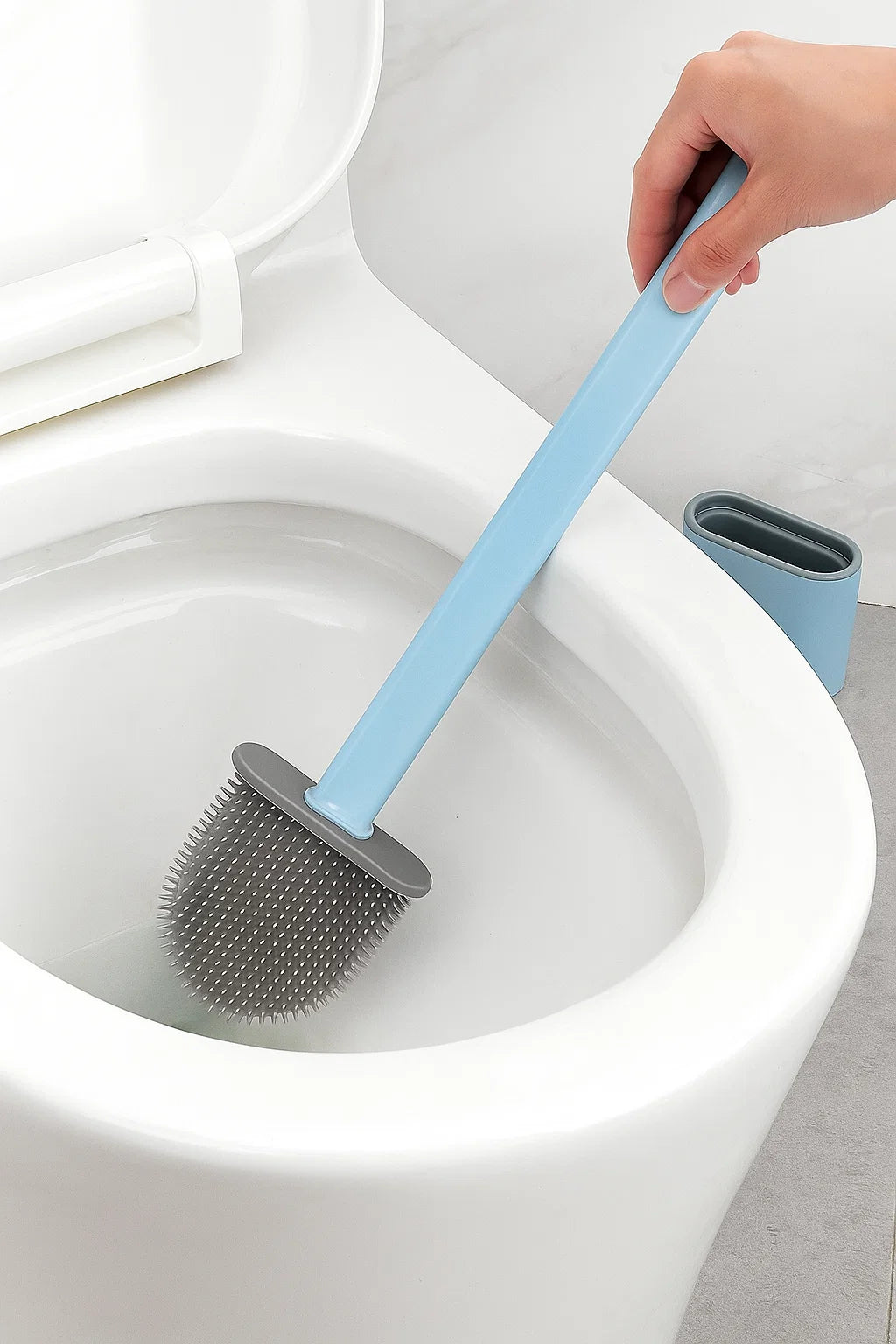 Plastic Silicone Toilet Brush with Holder Stand for Bathroom Cleaning Brush
